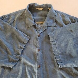Tommy Bahama Floral Hawaiian Shirt 100% Silk Blue Short Sleeve Mens Size XL